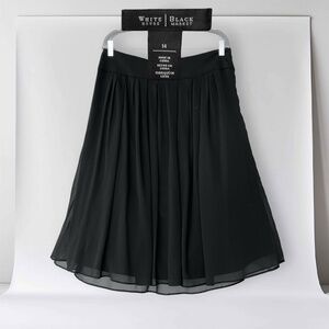 WHBM - Black Sheer A-Line Line Pleated Chiffon Midi Skirt, Size 14